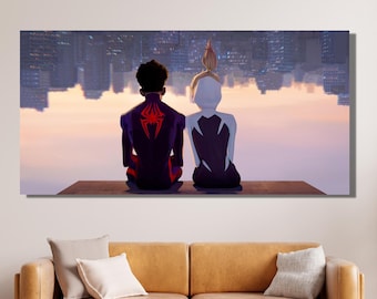 Spiderman and Gwen Stacy Canvas Wall Art Desing, Miles Morales Poster Print for Home & Office Decoration | POSTER or CANVAS READY to Hang