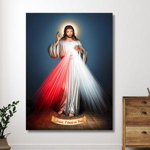 Jesus Barmherzigkeit ich vertraue dir in dir Leinwand Poster, Christus Porträt Druck Wandkunst Design für Zuhause & im Büro | CANVAS BEREIT zum Aufhängen