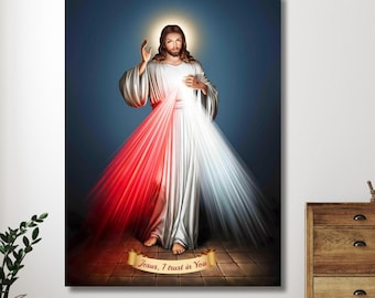 Jesus Divine Mercy I Trust In You Canvas Poster, Christ Portrait Print Wall Art Design, for Home & Office Decoration | CANVAS READY to Hang