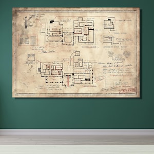 Lienzo con el mapa de Resident Evil, diseño de arte mural con impresión del plano de la Mansión Spencer, póster, decoración para el hogar y la oficina, listo para colgar.