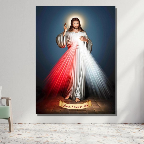 Jesus Divine Mercy I Trust In You Canvas Poster, Christ Portrait Print Wall Art Design, for Home & Office Decoration | CANVAS READY to Hang