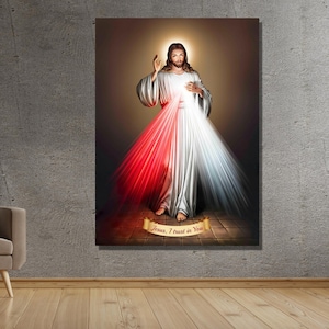 Jesus Divine Mercy I Trust In You Canvas Poster, Christ Portrait Print Wall Art Design, for Home & Office Decoration | CANVAS READY to Hang