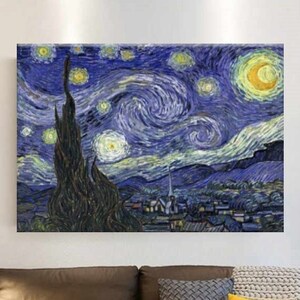 Vincent van Gogh&#39;s De sterrennacht canvas muurkunst ontwerp, poster print decor voor thuis- en kantoordecoratie I POSTER of CANVAS KLAAR om op te hangen