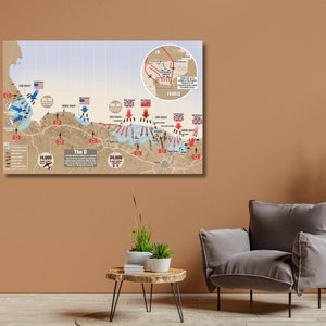 Karte von D-Day Normandie Leinwand Poster, Sammlerstücke Zweiter Weltkrieg Wand Kunst Design, Poster Print Decor für Home Office Dekor, CANVAS BEREIT zum Aufhängen