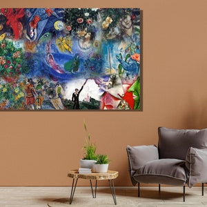 Chagall’s World by Marc Chagall Canvas Poster,Colorful and Surreal Painting,Print Wall Art Design,Décor for Home Office CANVAS READY to Hang