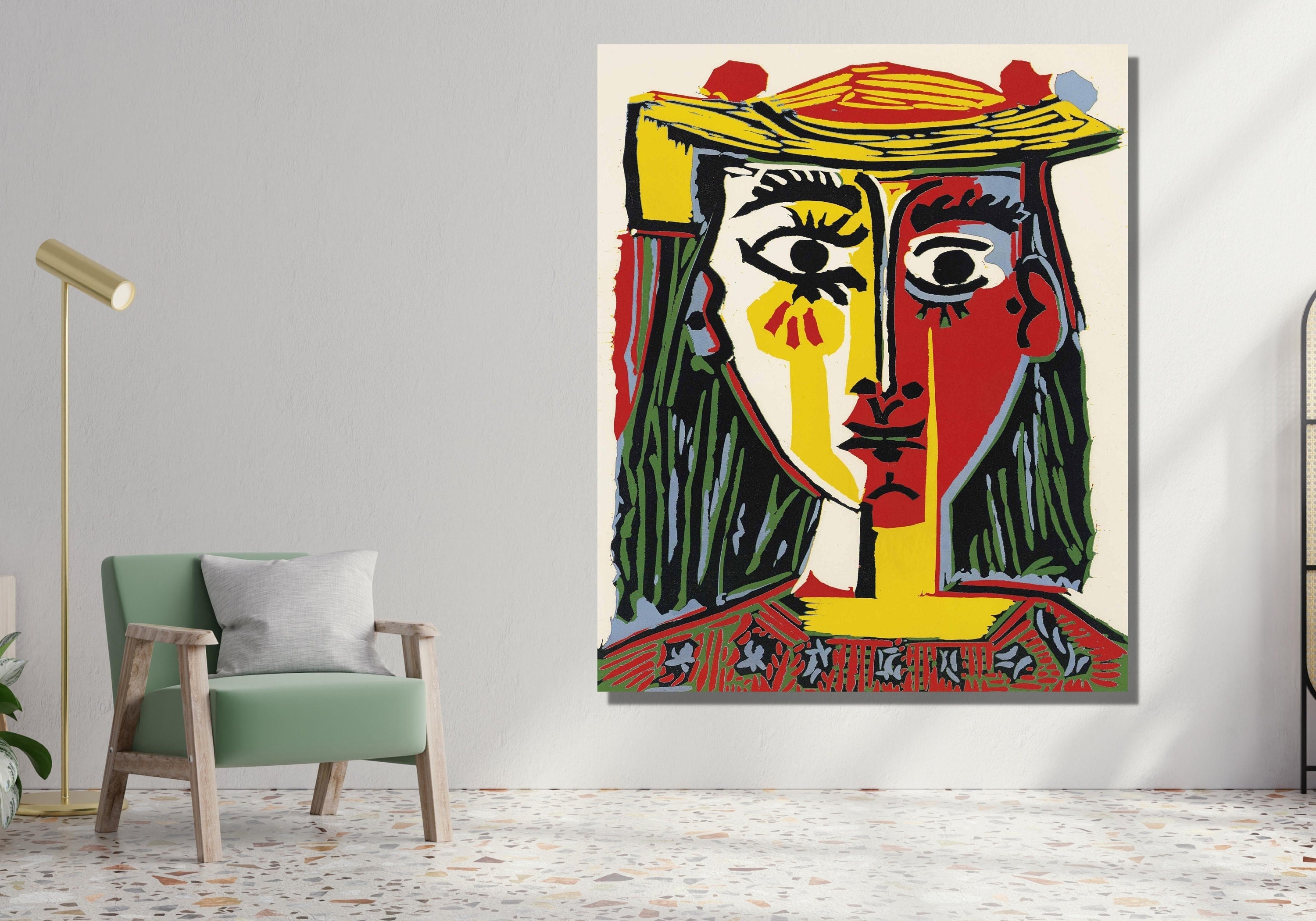 Bust of a Woman with a Hat by Pablo Picasso Canvas Wall Art,Cubism Poster,Print Decor for Home Office Decoration,POSTER CANVAS READY to Hang