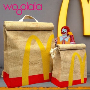 Quirky McDonald's MCD Fast Food Red Strip Backpack and Sling Crossbody Bag for Man , Woman, Kids - Water Resistant 100% Recycled Polyester