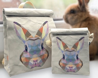 Quirky Rabbit Bunny Backpack and Sling Crossbody Bag for Man , Woman, Kids -Water Resistant 100% Recycled Polyester