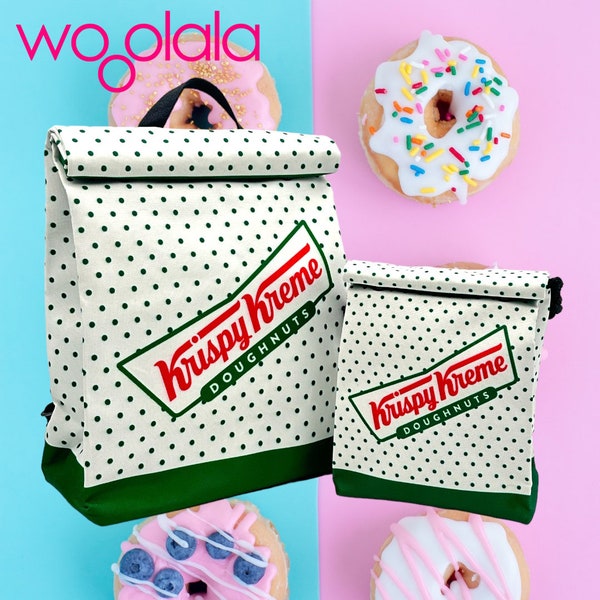 Quirky KRISPY KREME DOUGHNUT Backpack and Sling Crossbody Bag for Man , Woman, Kids - Water Resistant 100% Recycled Polyester