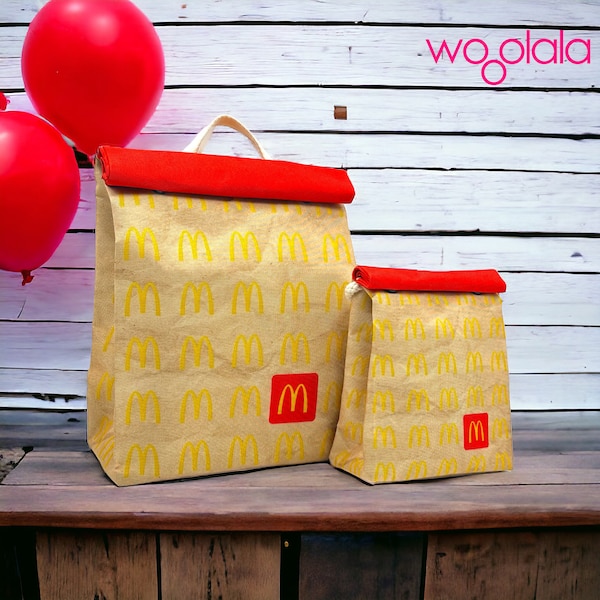 Quirky McDonald's Mac Fast Food Small Logo Backpack and Sling Crossbody Bag for Man , Woman, Kids - Water Resistant 100% Recycled Polyester