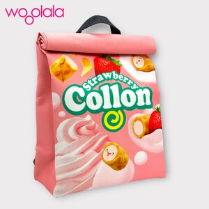 Quirky Collon Strawberry Biscuit Roll Backpack and Sling Crossbody Bag for Man , Woman, Kids Water Resistant 100% Recycled Polyester Backpack