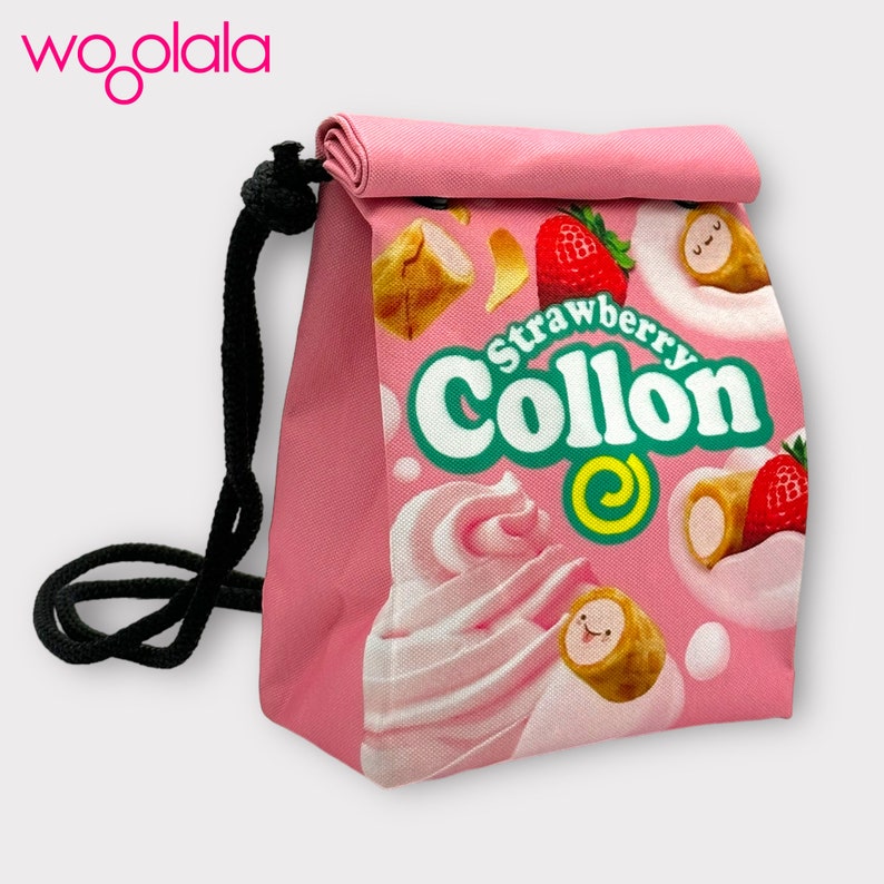 Quirky Collon Strawberry Biscuit Roll Backpack and Sling Crossbody Bag for Man , Woman, Kids Water Resistant 100% Recycled Polyester Sling Bag