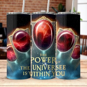 Envoltura para vaso de 20 oz con la carta del Tarot de la Manifestación, diseño de sublimación espiritual, vaso delgado de autocuidado de piedra de sangre del universo PNG, descarga digital