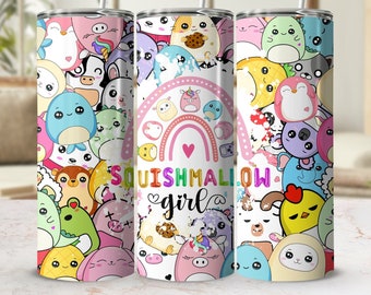 Squishmallow Girl 20 oz Skinny Tumbler Wrap Sublimation Design, Straight & Tapered Template, Instant PNG. Download