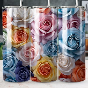 Rose 3D 20oz Tumbler Wrap, Disegni a sublimazione, Tumbler PNG, Fiori arcobaleno, Pastello, Floreale, Fiori 3D, Tumbler 3D, Download digitale