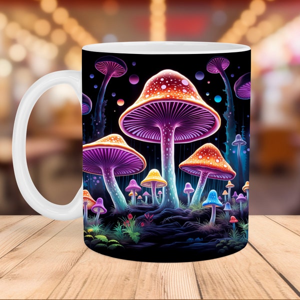 3D Whimsical Psychedelic Magic Mushroom 11oz Mug Sublimation Design, 3D Retro Mug Wrap Template, Sublimation Wrap, Instant PNG Download