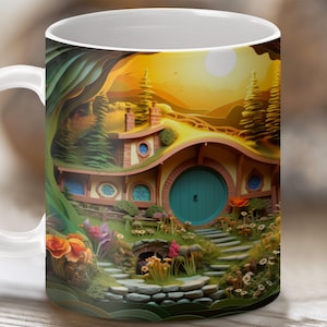 LotR Hobbit Haus Becherverpackung, Sublimationsentwürfe, 11 Unzen Becher, Mittelerde, Hobbit Loch, Becherverpackungsvorlage, Herr der Ringe, digitaler Download