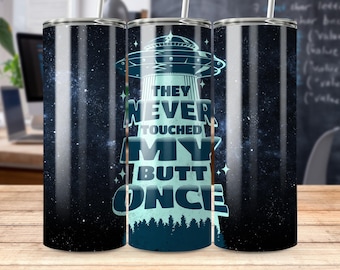 Funny UFO UAP 20oz Tumbler Wrap: Alien Flying Saucer Abduction Sublimation Design (PNG Digital Download)