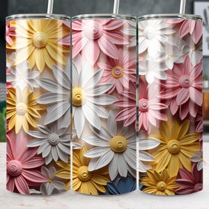 Daisy 20oz Tumbler Wrap, Disegni a sublimazione, Tumbler 3D, Fiori di margherita, Tumbler floreale, Tumbler PNG, Tumbler margherite, Download digitale