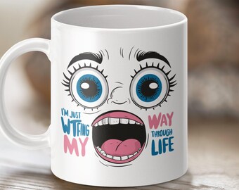Rolig vuxen humoristisk svordomsmuggomslag: 11oz och 15oz WTF-bekräftelse sublimeringsdesignmall (PNG digital nedladdning)