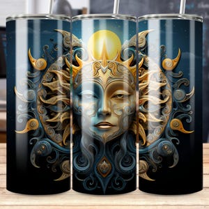 Sonne & Mond Tarot Karten 20 Unzen Tumbler Wrap, Tarot Sublimation Designs, Witchy Skinny Tumbler, Sonne Mond Stern, Chanelling, digitaler Download