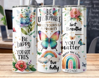 Motivational Quote 20oz Tumbler Wrap: Positive Affirmation Sublimation Template PNG (Digital Download)