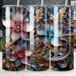 Metallic Floral 20oz Tumbler Wrap: Floral Sublimation Design PNG (Digital Download)