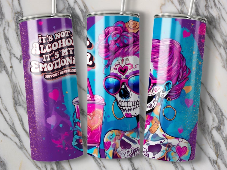 Funny Skull Tumbler Wrap, 20oz Tumbler, Colorful, Sugar Skull, Alcohol