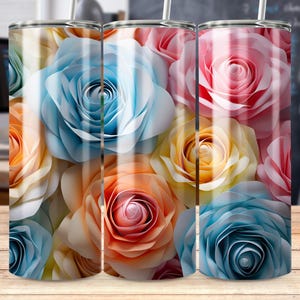 Pastel Roses Tumbler Wrap Sublimation Design: Floral PNG (Digital Download)
