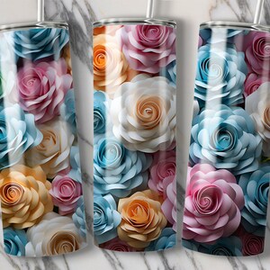 Pastel Rose Tumbler Wrap: 3D Floral Sublimation Design (Digital Download)