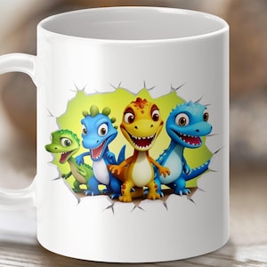 Cartoon Dinosaur Mug Wrap Sublimation Design: 11oz & 15oz Seamless Pattern (PNG Digital Download)