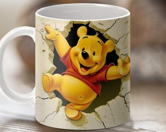 3D Winnie the Pooh Mug Wrap: 11oz Sublimation Design Template (PNG Digital Download)