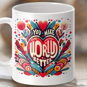 Message romantique Couples Mug Wrap 11 oz & 15 oz Sublimation Design Modèle de tasse Saint-Valentin amour coeurs rouges téléchargement numérique