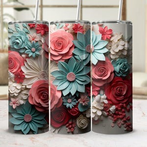 3D Flowers 20oz Tumbler Wrap, Disegni a sublimazione, Tumbler floreale PNG, 3D Tumbler Wrap, Fiori 3D, Motivo floreale 3D, Download digitale