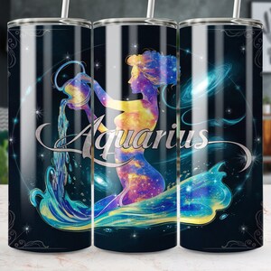 Aquarius Zodiac Tumbler Wrap: Celestial Sublimation Design (Digital Download)
