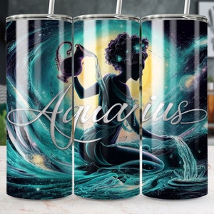 Aquarius Zodiac Tumbler Wrap: Celestial Sublimation Design (Digital Download)