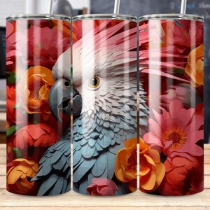 Cockatoo & Floral Tumbler Wrap Sublimation Design: 20oz Straight/Tapered (PNG Digital Download)