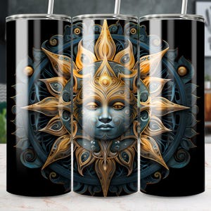Envoltorio para vaso de 593 ml con la Carta del Tarot Celestial Sol y Luna, diseño de sublimación espiritual, plantilla de oráculo art déco de la dualidad, descarga digital
