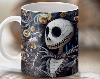 Halloween Skeleton Mug Wrap 11oz Spooky Goth Sublimation Design Template (PNG Digital Download)
