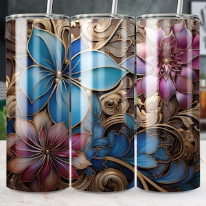 Metallic Floral Tumbler Wrap: 20oz Sublimation Design (Digital Download)