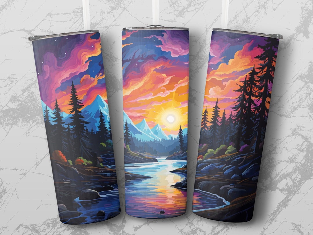 Psychedelic Alcohol Ink Night Sky and River 20oz Tumbler Wrap PNG ...