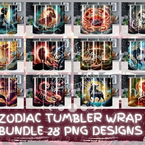 Zodiac Star Sign Bundle 20oz Tumbler Wrap Sublimation Design Astrology Gift Celestial Zodiac Star Sign Tumbler Template PNG Digital Download