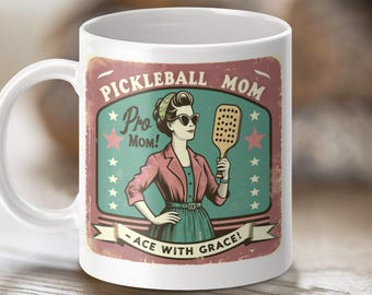 Funny Retro Pickleball Mom 11oz Mug Wrap Sublimation Design (PNG Digital Download)