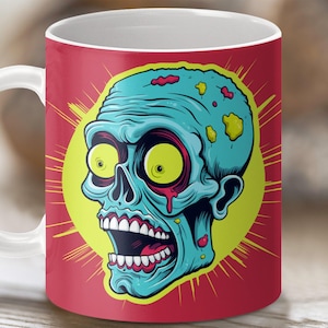 Zombie Mug Wrap Sublimation Design 11oz & 15oz Halloween Horror Movie Fan Zombie Spooky Vibe Horror Icon Mug Template Digital Download