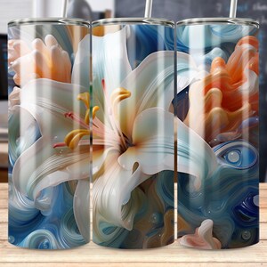 3D Lily Flowers 20oz Tumbler Wrap Sublimation Designs 3D Lilies Floral Summer Vibes Garden Skinny Template Instant PNG Digital Download
