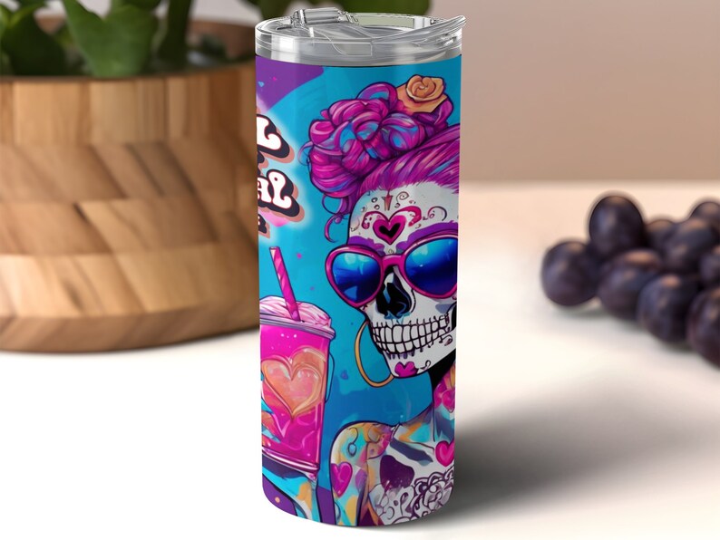 Funny Skull Tumbler Wrap, 20oz Tumbler, Colorful, Sugar Skull, Alcohol