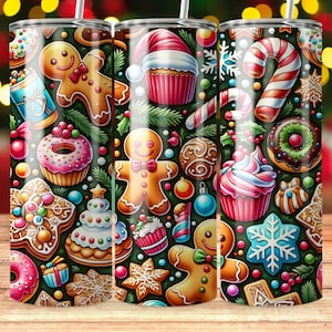 Christmas Baking Tumbler Wrap: Gingerbread, Cupcakes, Donuts (PNG Digital Download 20oz Tumbler Template)