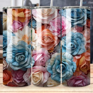 Pastel Roses Tumbler Wrap Sublimation Design: Floral PNG (Digital Download)