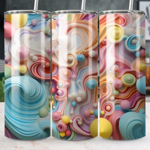 Dessins de sublimation de gobelet de 20 oz de crème glacée anime 3D, crème glacée, bonbons, modèle 3D, maigre, emballage de verre PNG, téléchargement numérique