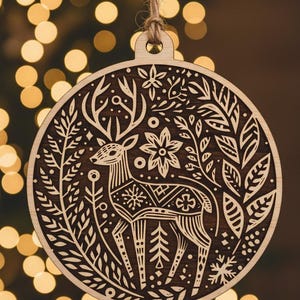 Linoprint Christmas Clipart: 17 Black & White Woodland Illustrations + 17 Gold Ornament Digital Files image 4